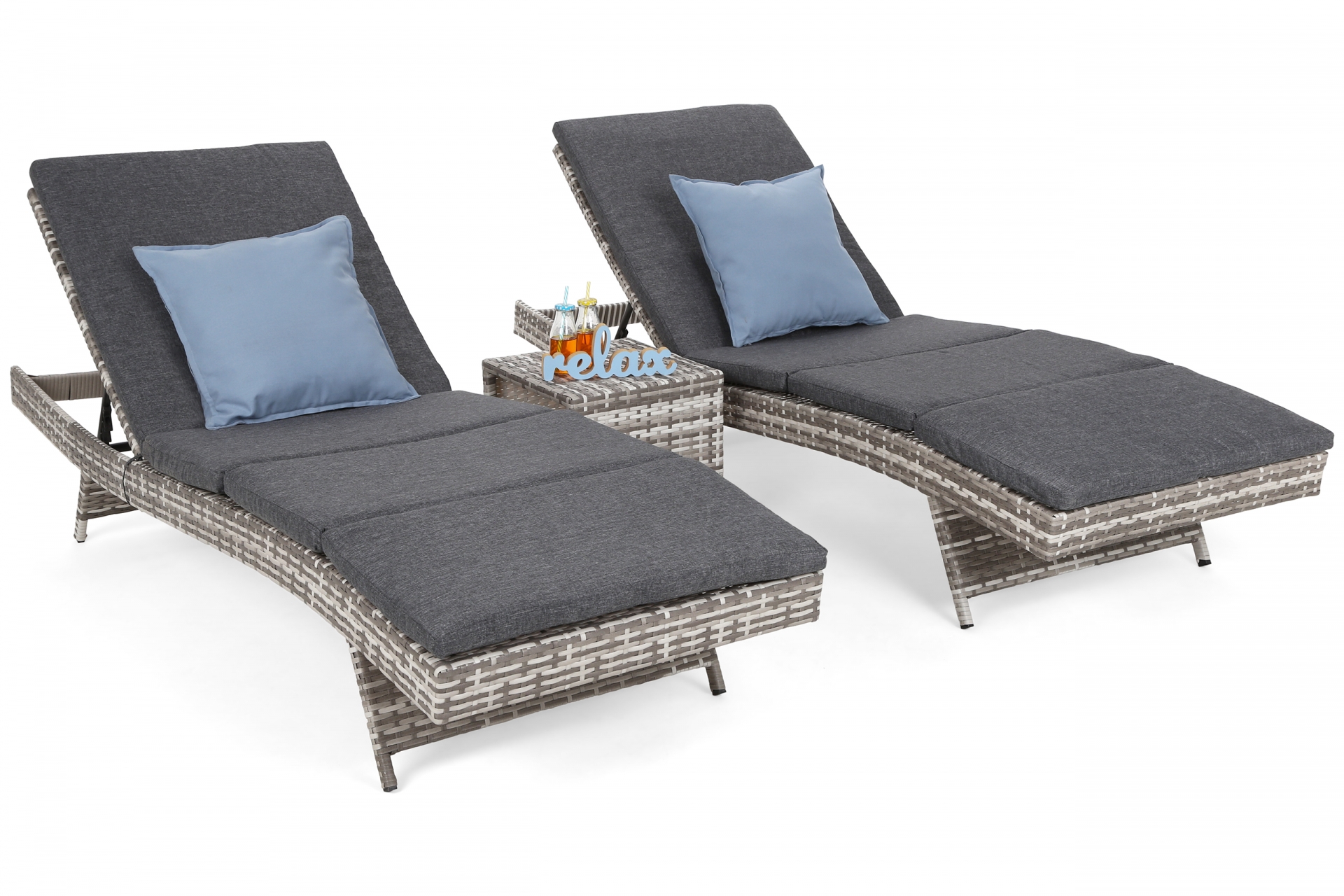 Levně Home&Garden Sestava lehátek Bora Bora Light Grey / Grey Melange + stolek