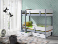 Patrová postel Ettore s úložným prostorem 80x200 cm (Š 93 cm, D 210 cm, V 156 cm), Bílý akryl, Dub zlatý PVC, 2 ks hlavní matrace, se zábrankou, žebřík na pravé straně