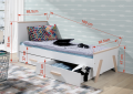 Postel Kora s úložným prostorem 80x180 cm (Š 87 cm, D 190 cm, V 80 cm), Přírodní buk + bezbarvý lak, Bílá PVC, bez matrací