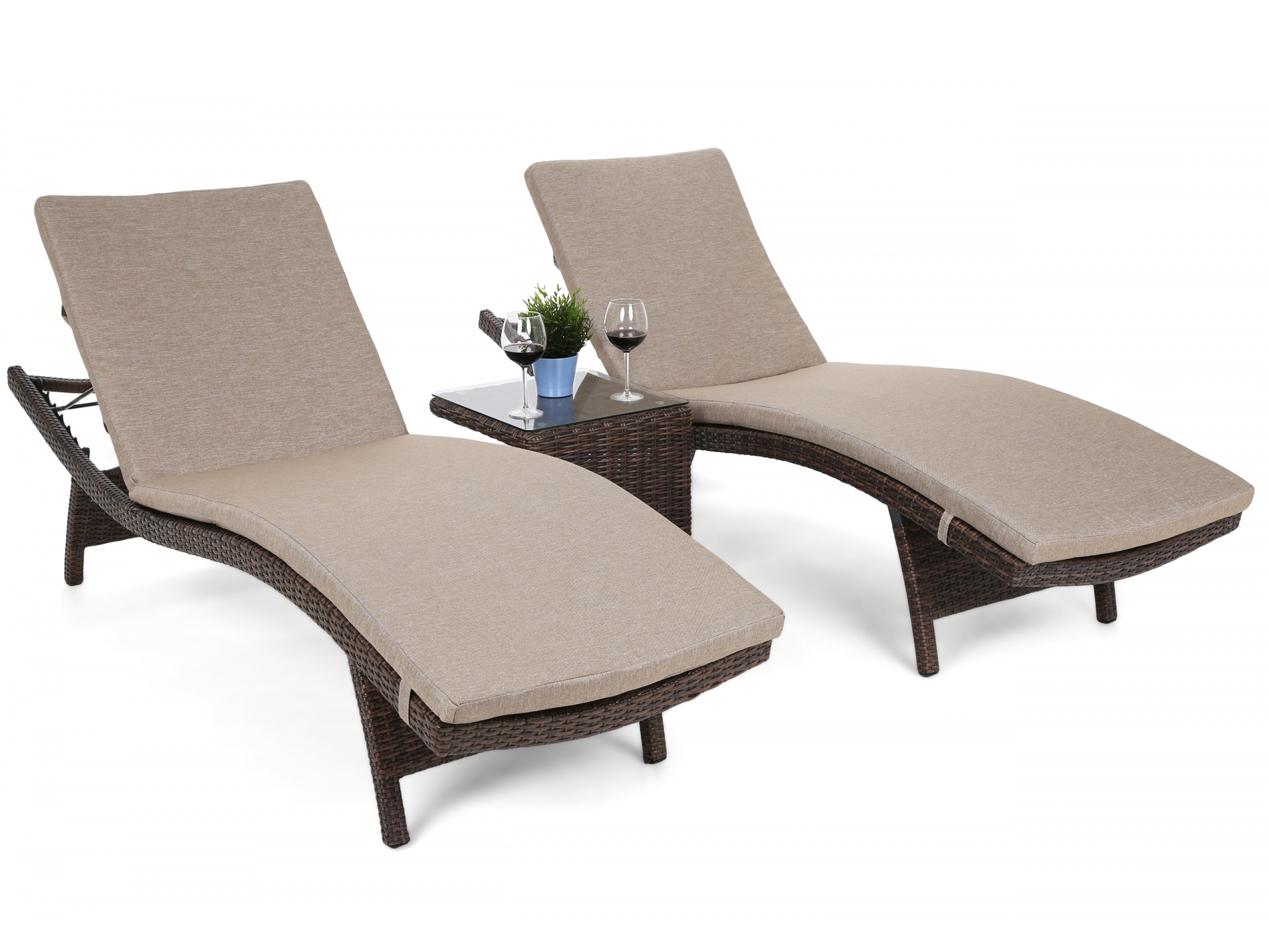 Levně Home&Garden Sestava lehátek Marbella Brown Mat / Brown Melange + stolek