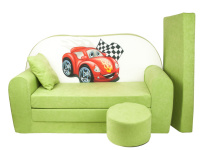 Dětská rozkládací pohovka + taburet Auto zelená