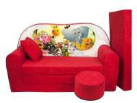 Dětská rozkládací pohovka + taburet Afrika červená