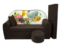 Dětská rozkládací pohovka + taburet Afrika hnědá