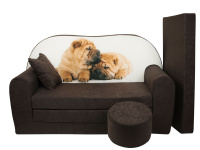 Dětská rozkládací pohovka + taburet Pejsci hnědá