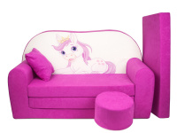 Dětská rozkládací pohovka + taburet Poník růžová