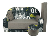 Dětská rozkládací pohovka + taburet Graffiti šedá