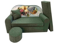 Dětská rozkládací pohovka + taburet Afrika zelená