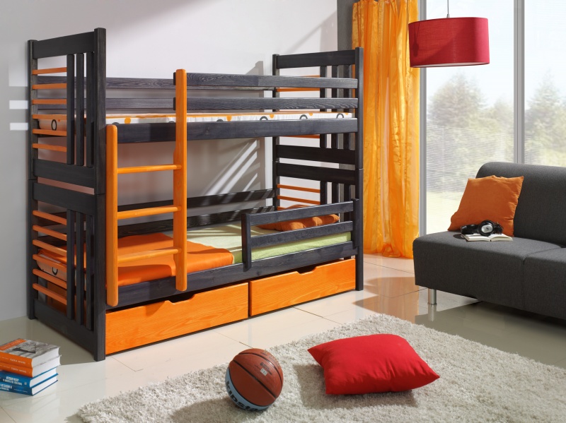 MebloBed Postel Roland 80x200 cm (Š 87 cm, D 208 cm, V 160 cm), Buk, Buk, 2 ks hlavní matrace, se zábrankou, žebřík na levé straně
