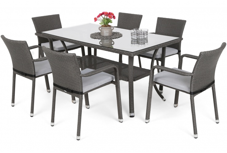 Levně Home&Garden Zahradní sestava Sumba Dark Grey 6+1 s podsedáky