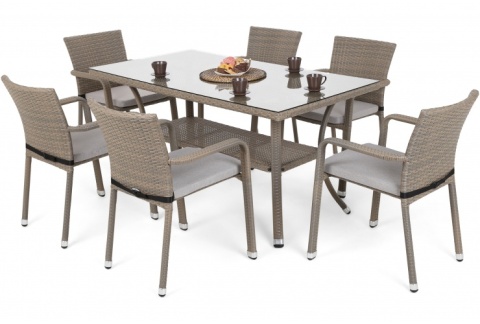 Zahradní sestava Sumba Beige Melange 6+1 s podsedáky