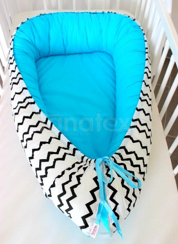 Hnízdečko pro miminko cik cak černá - tyrkysová