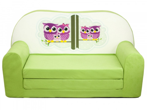 Dětská rozkládací mini pohovka Sovy zelená