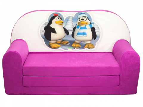 Dětská rozkládací mini pohovka Tučňáci růžová