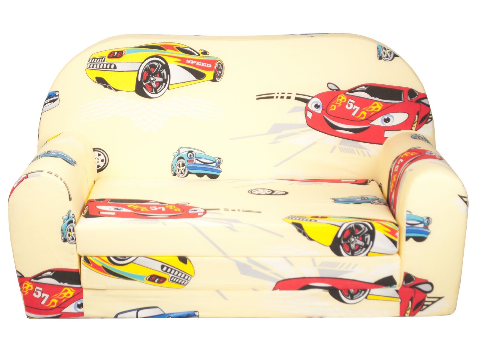 Dětská rozkládací mini pohovka Autíčka žlutá