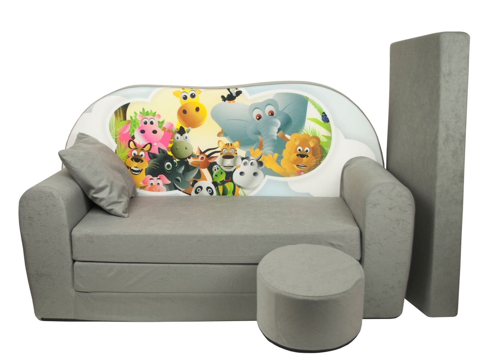 Dětská rozkládací pohovka + taburet Afrika šedá