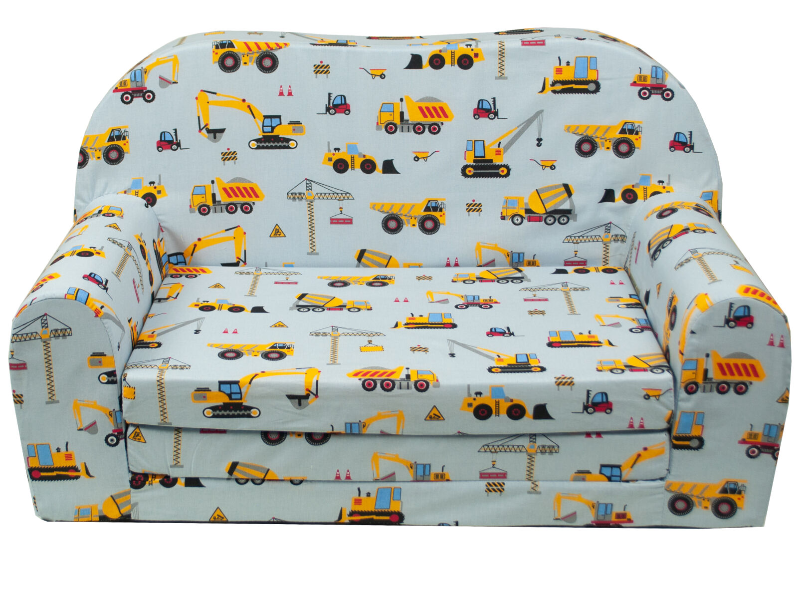 Dětská rozkládací mini pohovka Nákladní auta šedá